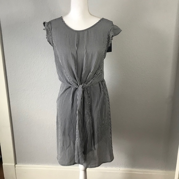 Eclair Navy Blue and White Striped Dress - Picture 2 of 4